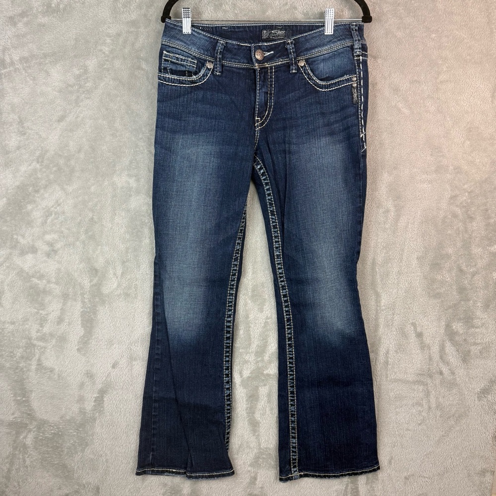 Silver Suki Bootcut Dark Wash Embroidered Jeans Women’s 30 - Picture 2 of 12